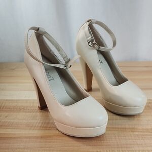 LemonT Cream Platform Heels with Ankle Strap